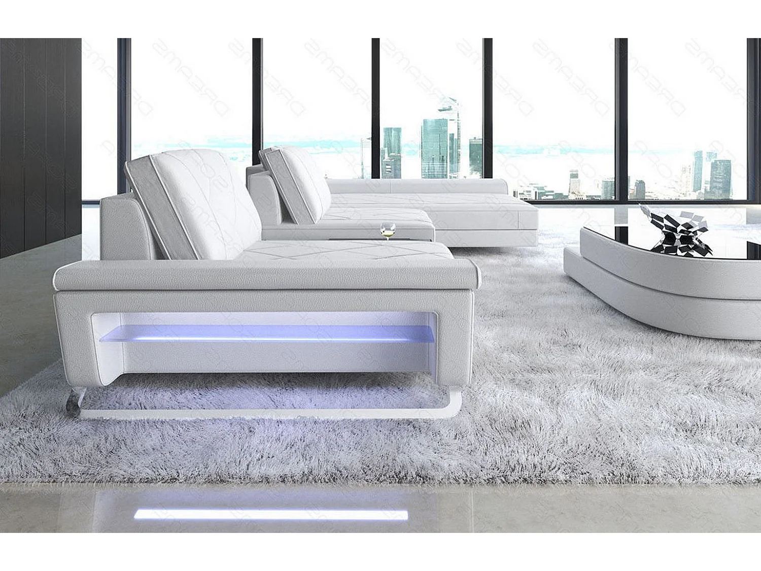 Ledersofa Bari L Kunstleder Weiß Rechts