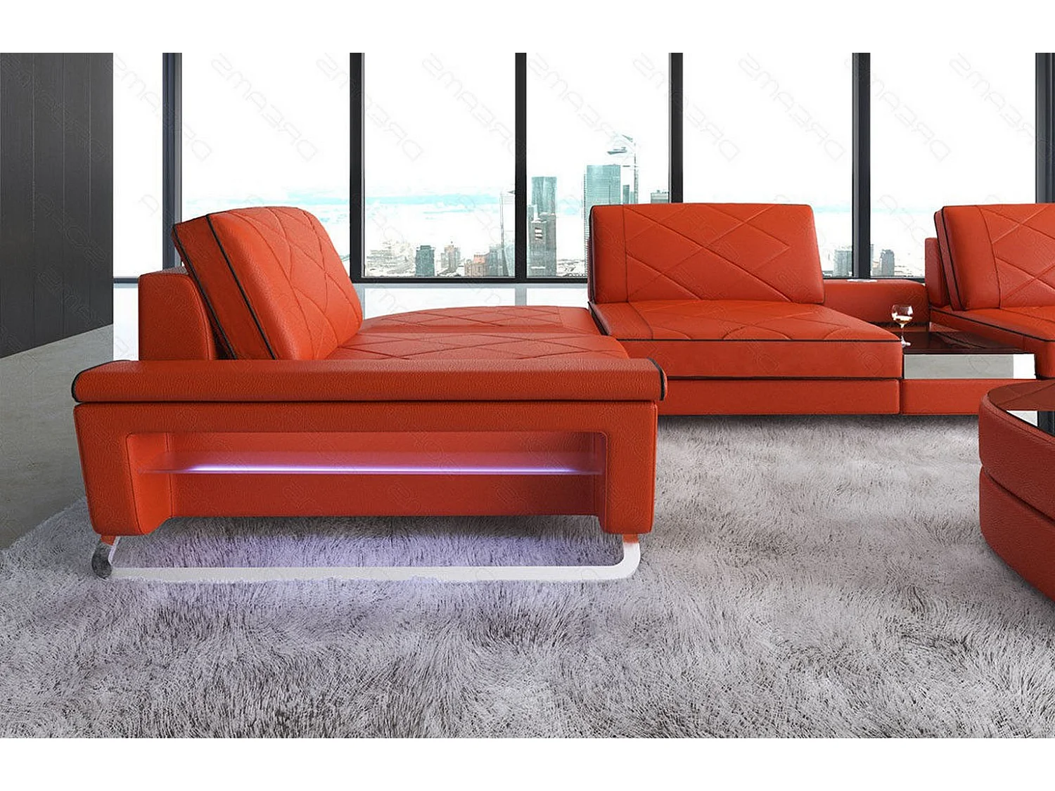 Sofa Bari U Leder Ledermix Orange Schwarz Rechts
