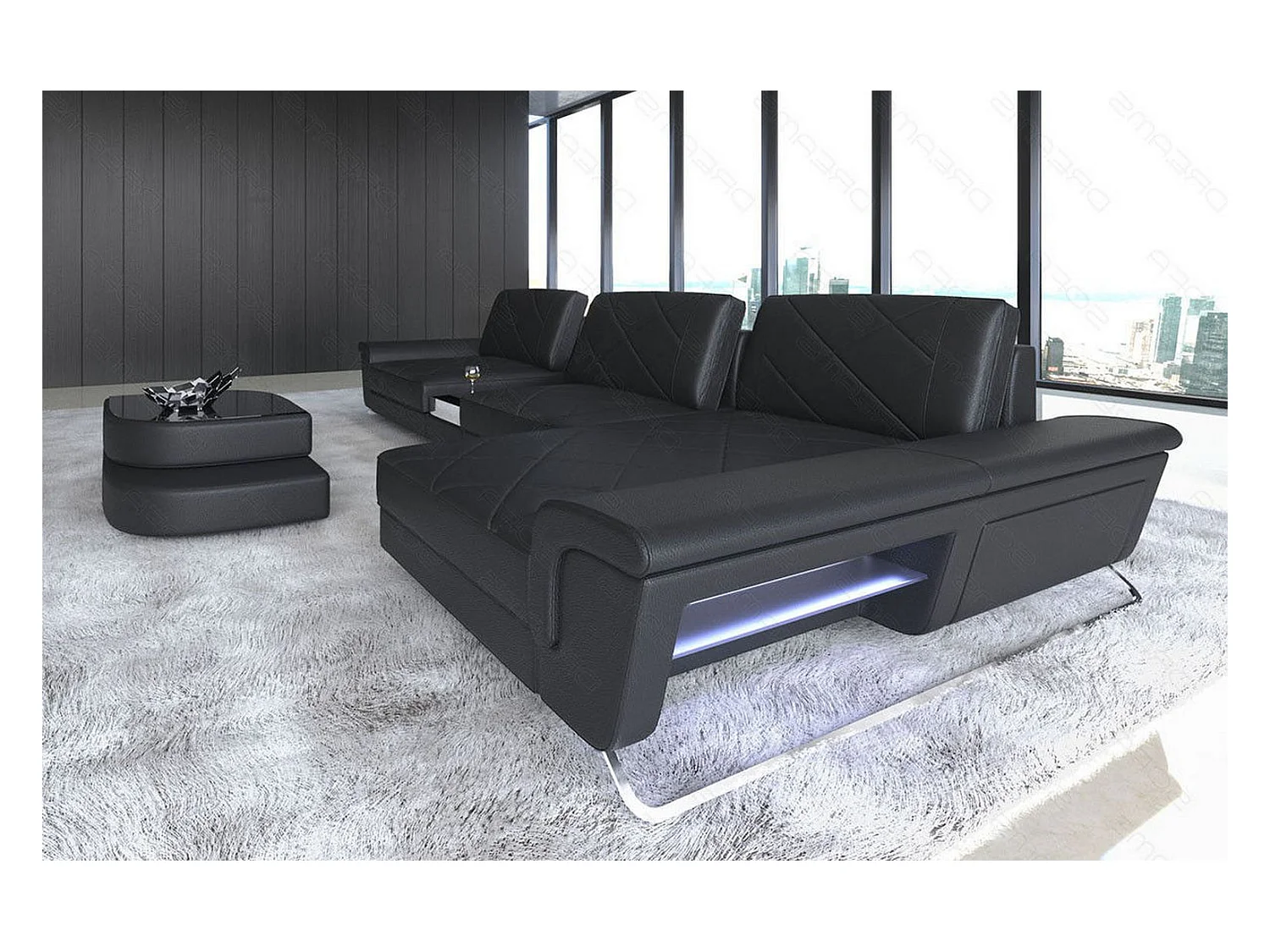 Ledersofa Bari L Ledermix Schwarz Rechts