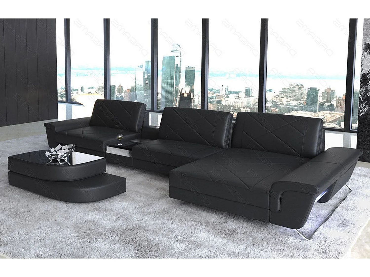 Ledersofa Bari L Ledermix Schwarz Rechts