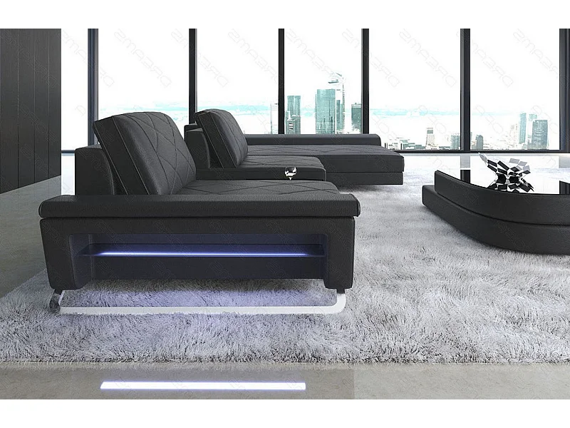 Ledersofa Bari L Ledermix Schwarz Rechts