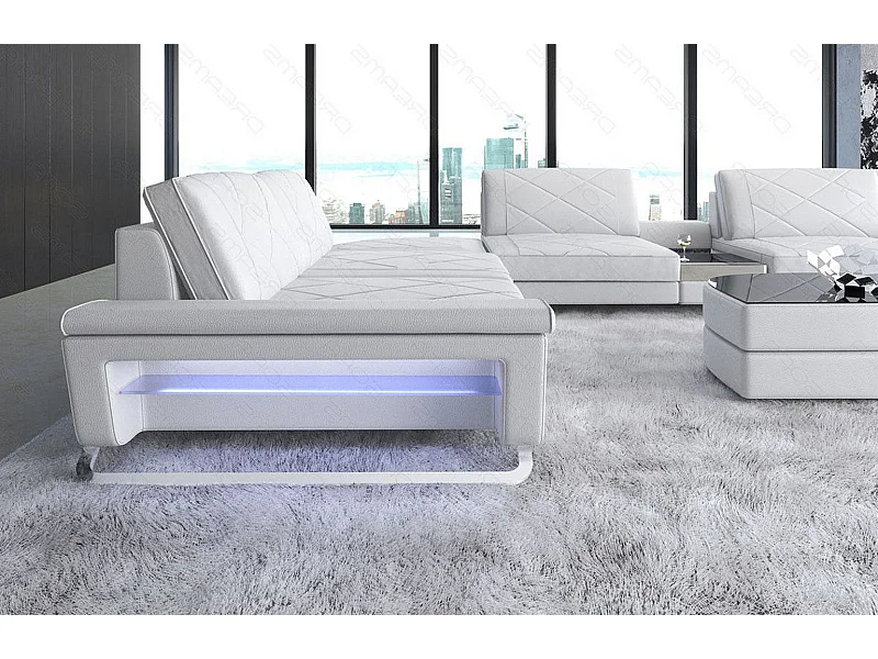 Sofa Bari U XXL Leder Ledermix Weiß Rechts