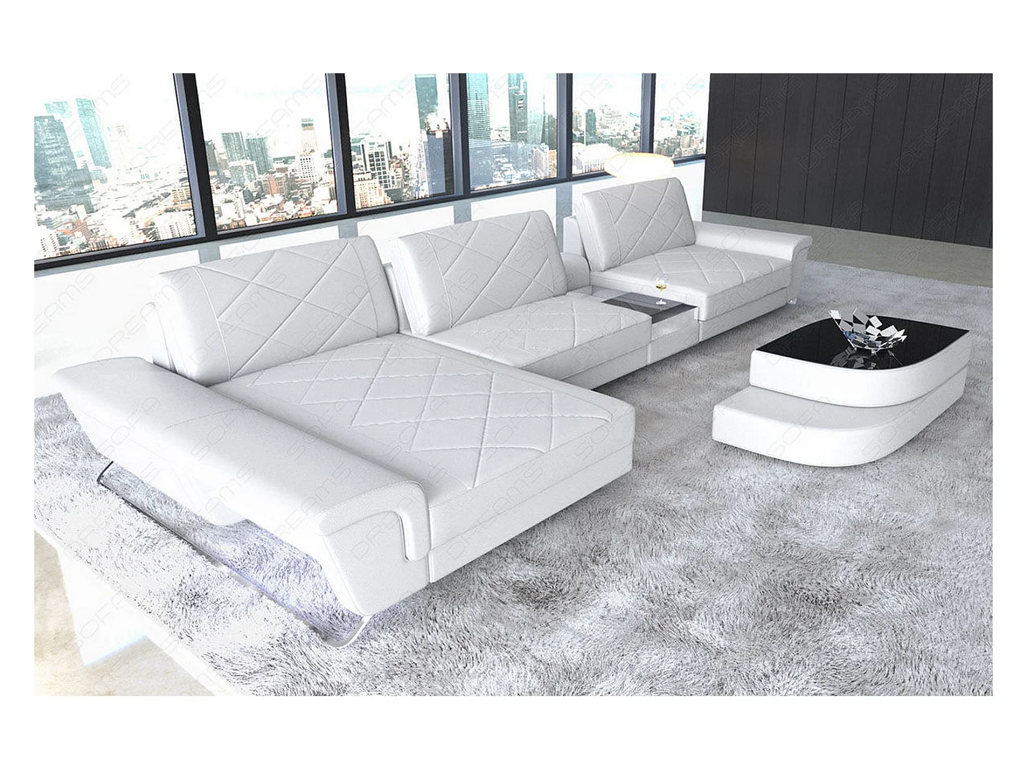 Ledersofa Bari L Kunstleder Weiß Links