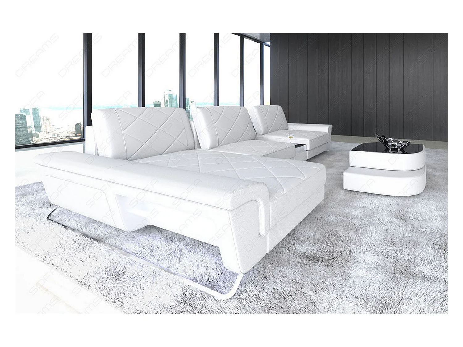 Ledersofa Bari L Kunstleder Weiß Links