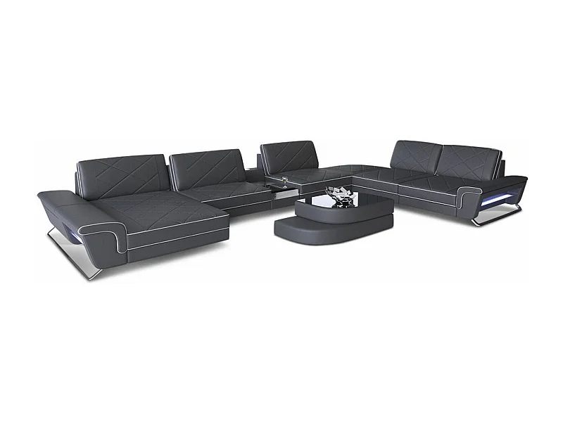 Sofa Bari U XXL Leder Ledermix Grau Weiß Links