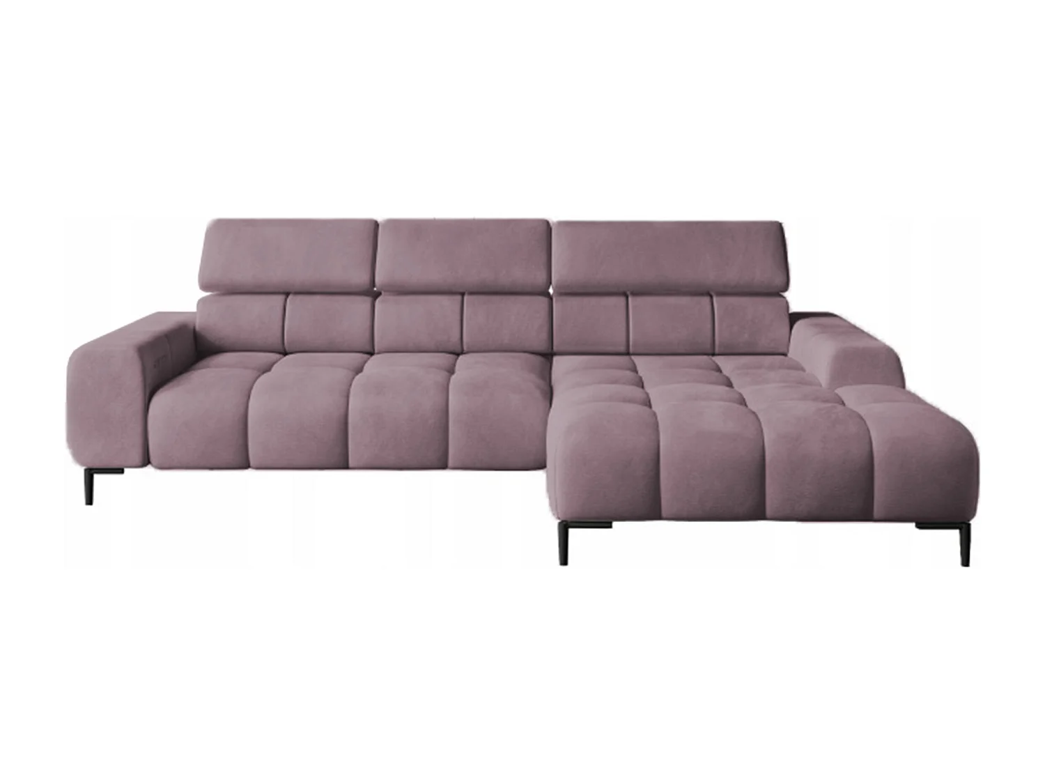 PlazaMINI Polsterecke L-Form Rechts, Ecksofa mit Schlaffunktion, 3-Sitzer, verstellbare Kopfstützen, MONOLITH, 177x270x99 cm, Puderrosa