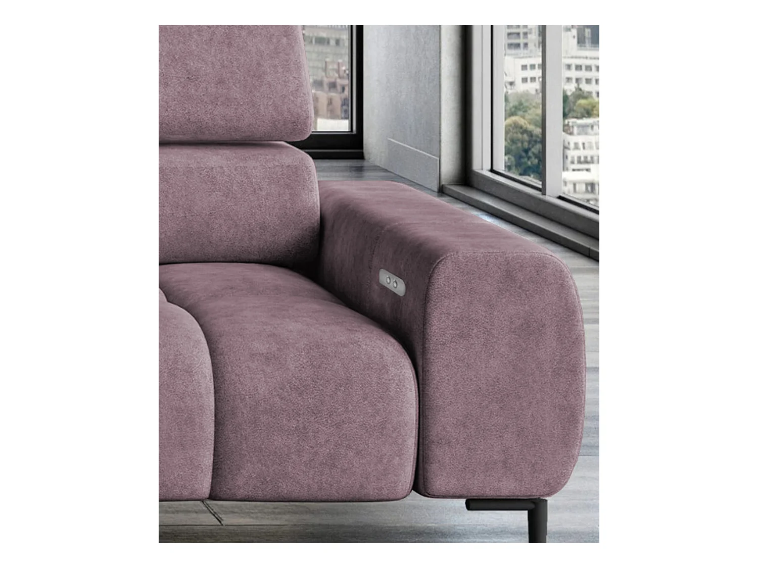 PlazaMINI Polsterecke L-Form Rechts, Ecksofa mit Schlaffunktion, 3-Sitzer, verstellbare Kopfstützen, MONOLITH, 177x270x99 cm, Puderrosa