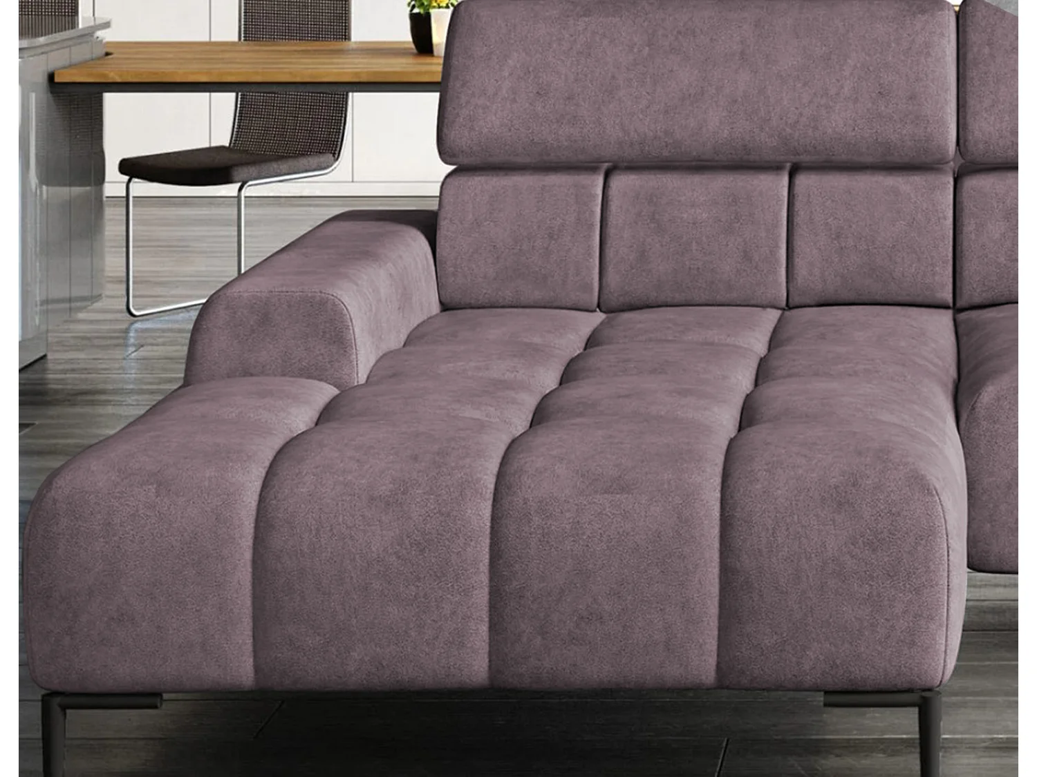 PlazaMINI Polsterecke L-Form Rechts, Ecksofa mit Schlaffunktion, 3-Sitzer, verstellbare Kopfstützen, MONOLITH, 177x270x99 cm, Puderrosa