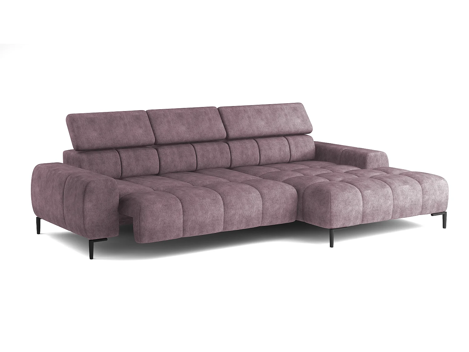 PlazaMINI PolstereckeL-Form Rechts, Hoekbank met Slaapfunctie, 3-zits, Verstelbare hoofdsteunen, MONOLITH, 177x270x99 cm, Poederroze