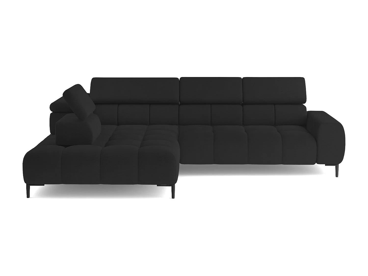 Narożnik PLAZA-L Stoff SOLAR, Sofe z Miękkim Oparciem, Longchair Lewy, Styl Industrialny, L-kształt, 300x99x216cm, Czarny