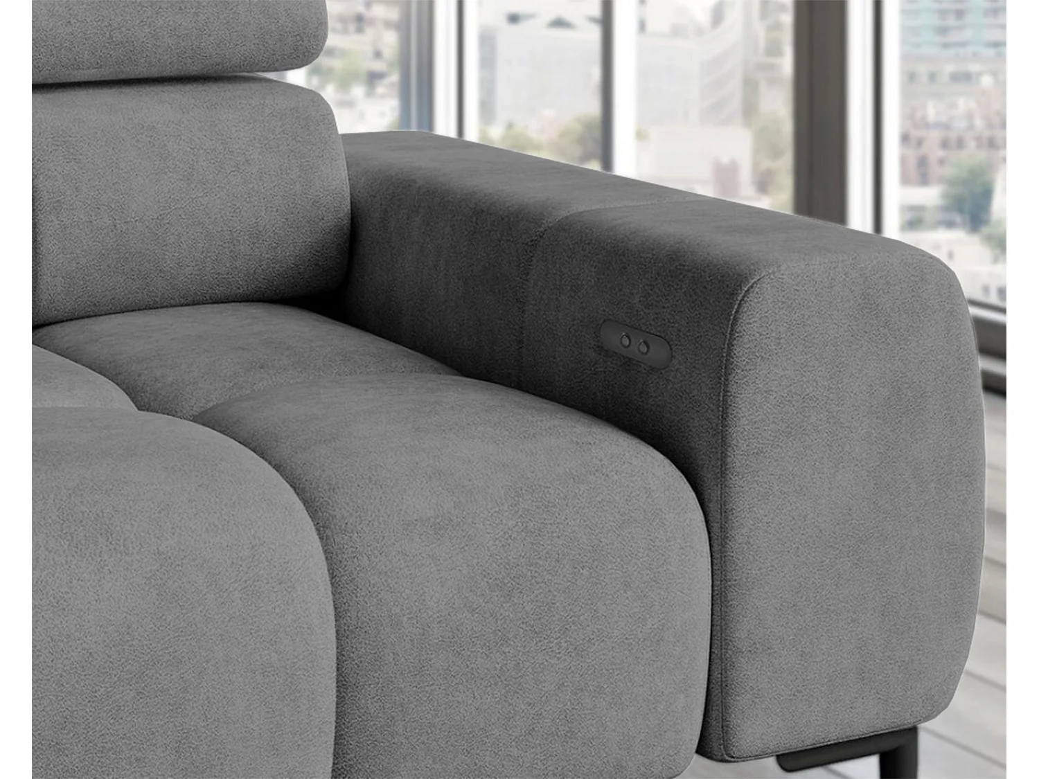 PLAZA-L Hoekbank Rechts Functioneel Comfortabel Bedfunctie Verstelbare Rugleuningen Verstelbare Zitting Verensysteem 300x216x99cm Grijs