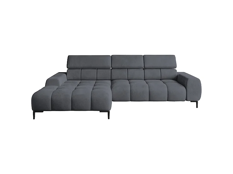 Ecksofa PLAZA-MINI Stoff SOLAR Longchair Links, Flauschige Rückenlehne, Industrial Style, L-Form, 270x99x177cm, L-GRAU