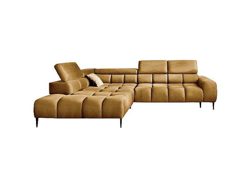 Ecksofa PLAZA-L Linke Funktional Komfortable Schlaffunktion Verstellbare Kopfstützen Verstellbarer Sitz Wellenfedersystem 300x216x99cm Gold