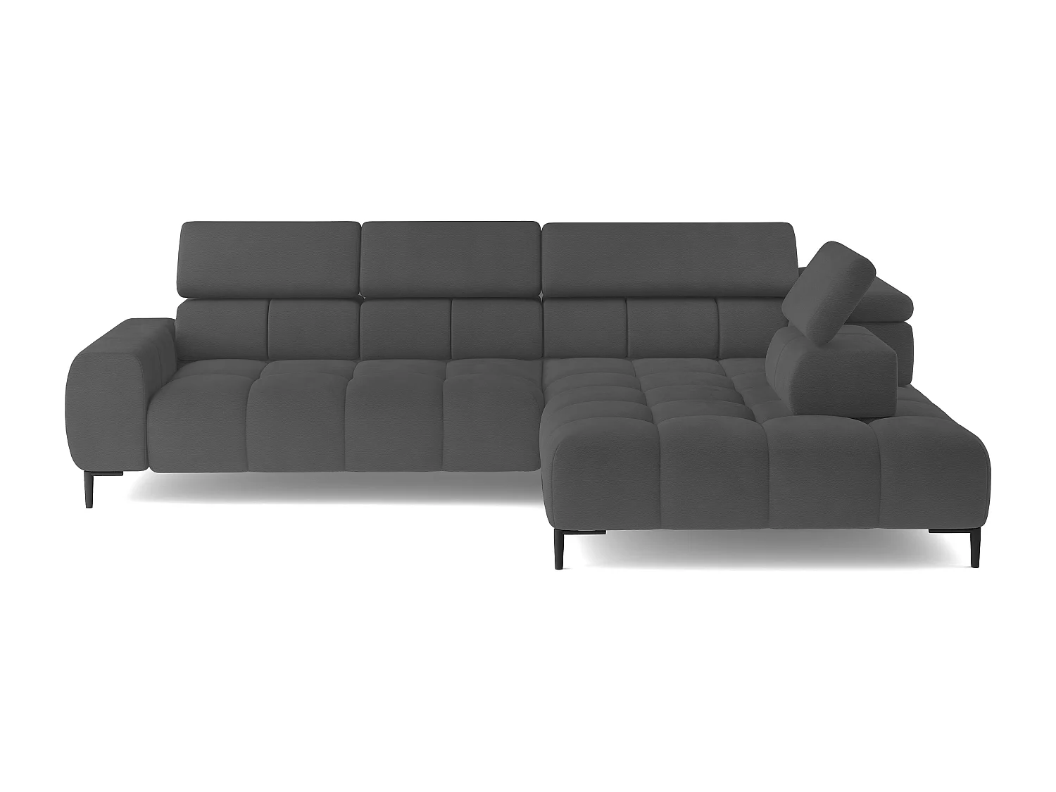 Narożnik PLAZA-L Stoff SOLAR, Sofe z Miękkim Oparciem, Longchair Prawy, Styl Industrialny, L-kształt, 300x99x216cm, Szary