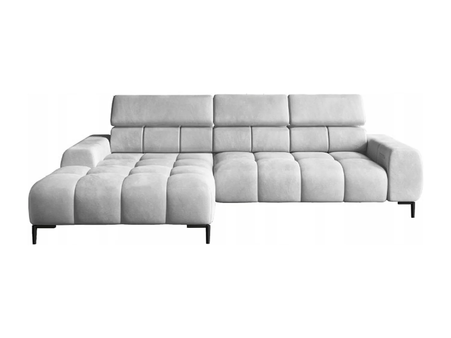 PlazaMINI Polsterecke L-Form Links, Ecksofa mit Schlaffunktion, 3-Sitzer, verstellbare Kopfstützen, Stoff: SALVADOR, 177x270x99 cm, Silber