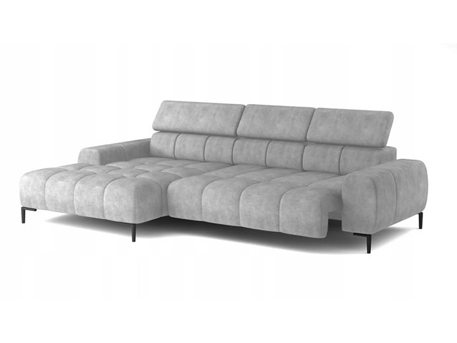 PlazaMINI Polsterecke L-Form Links, Ecksofa mit Schlaffunktion, 3-Sitzer, verstellbare Kopfstützen, Stoff: SALVADOR, 177x270x99 cm, Silber