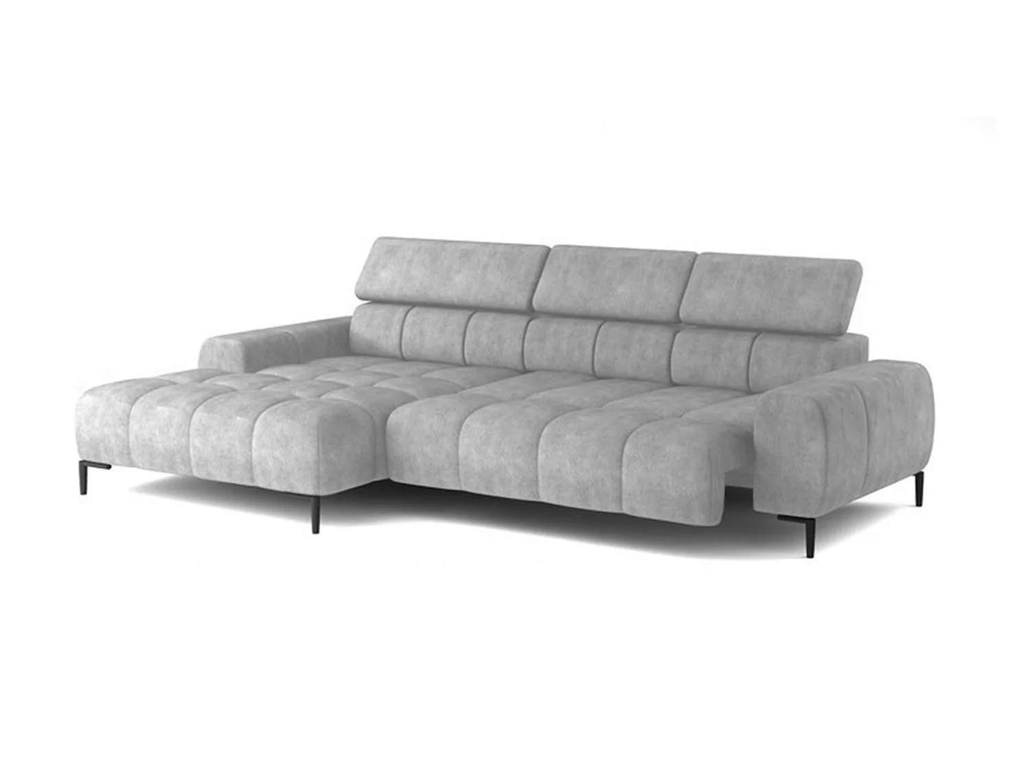 PlazaMINI Canapé d'angle L-forme Gauche, canapé avec fonction lit, 3 places, têtières réglables, tissu : SALVADOR, 177x270x99 cm, Argent