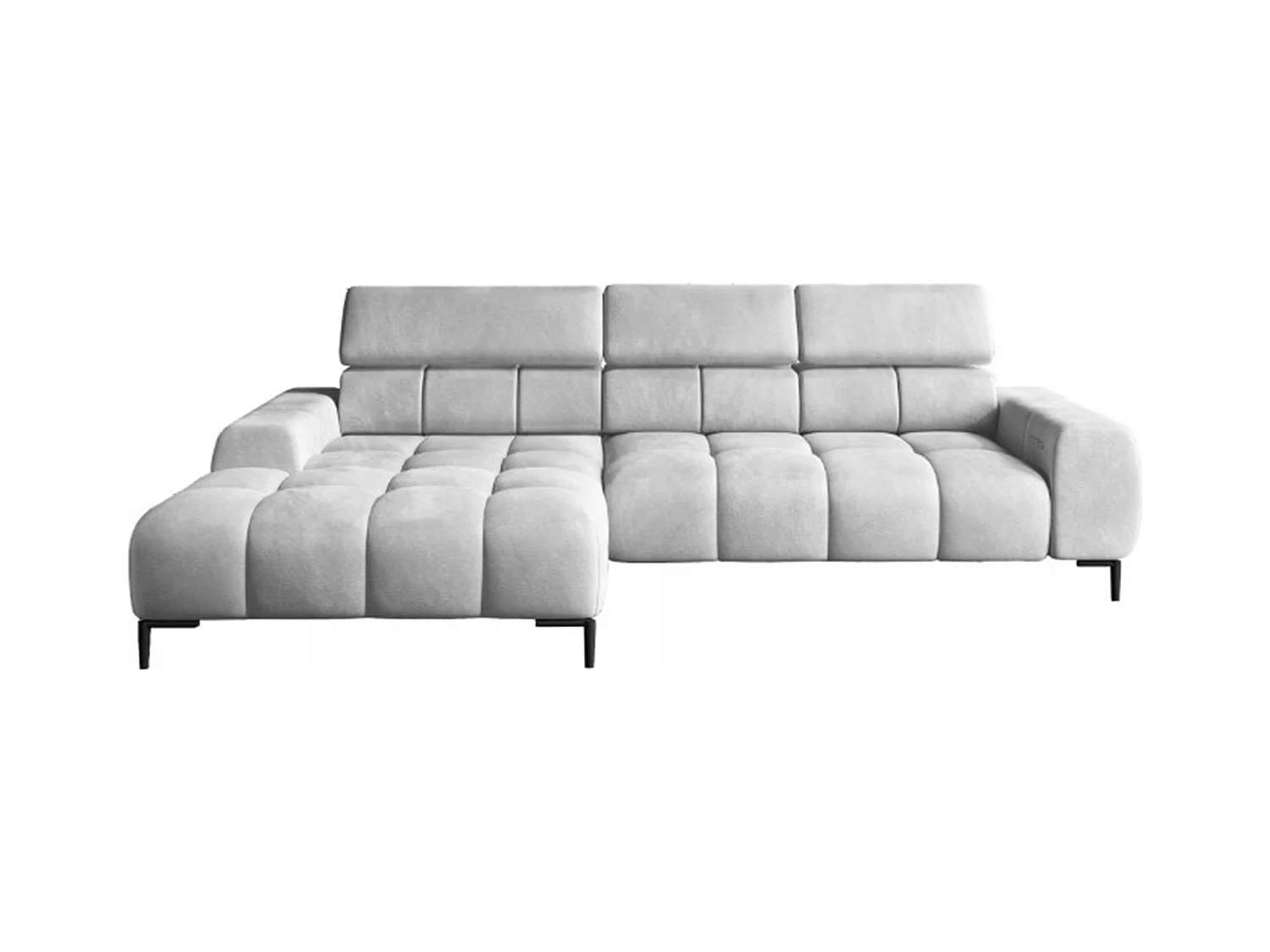 PlazaMINI Canapé d'angle L-forme Gauche, canapé avec fonction lit, 3 places, têtières réglables, tissu : SALVADOR, 177x270x99 cm, Argent