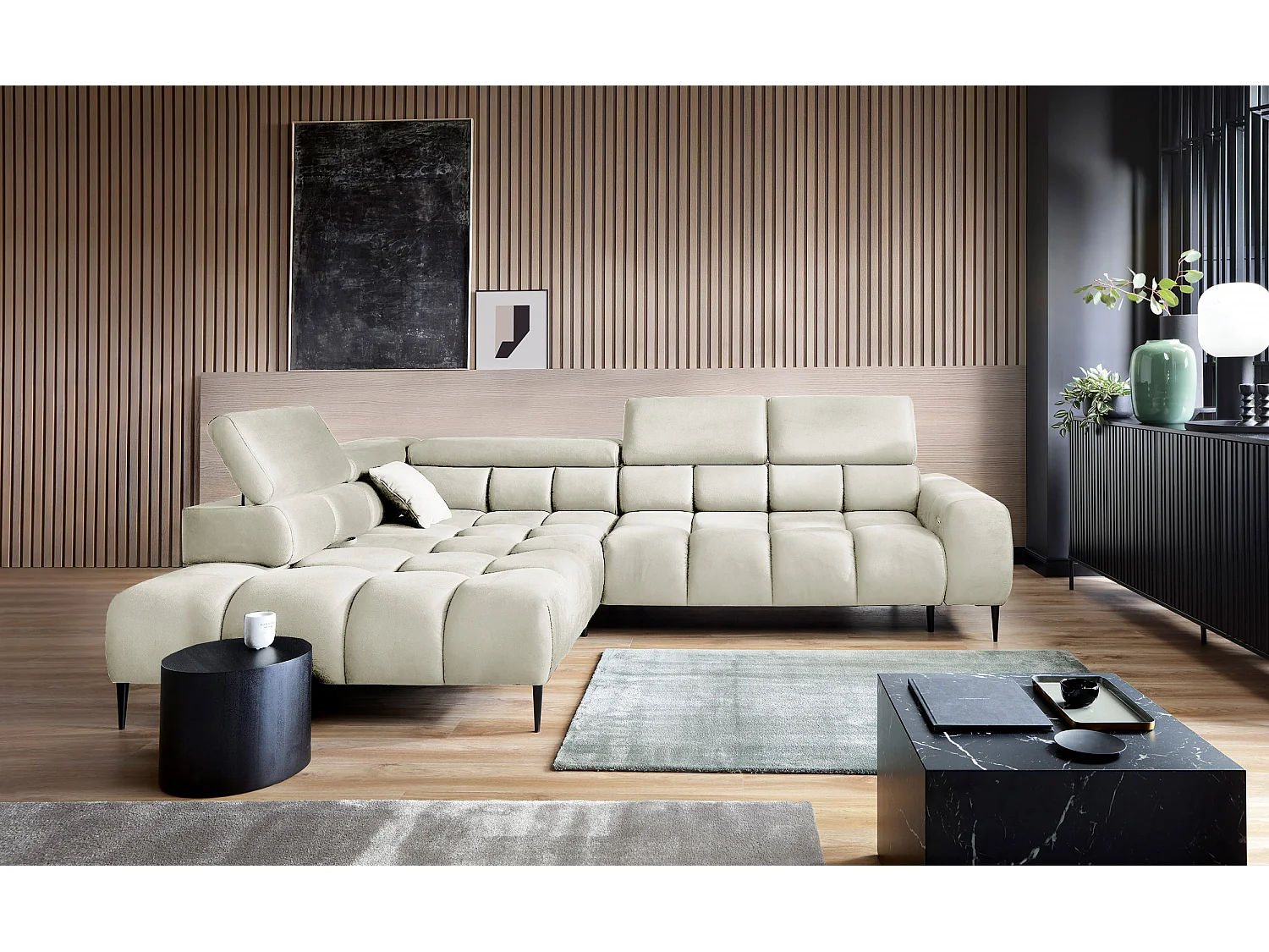 PLAZA-L Hoekbank Links Functioneel Comfortabel Bedfunctie Verstelbare Rugleuningen Verstelbare Zitting Verensysteem 300x216x99cm Beige