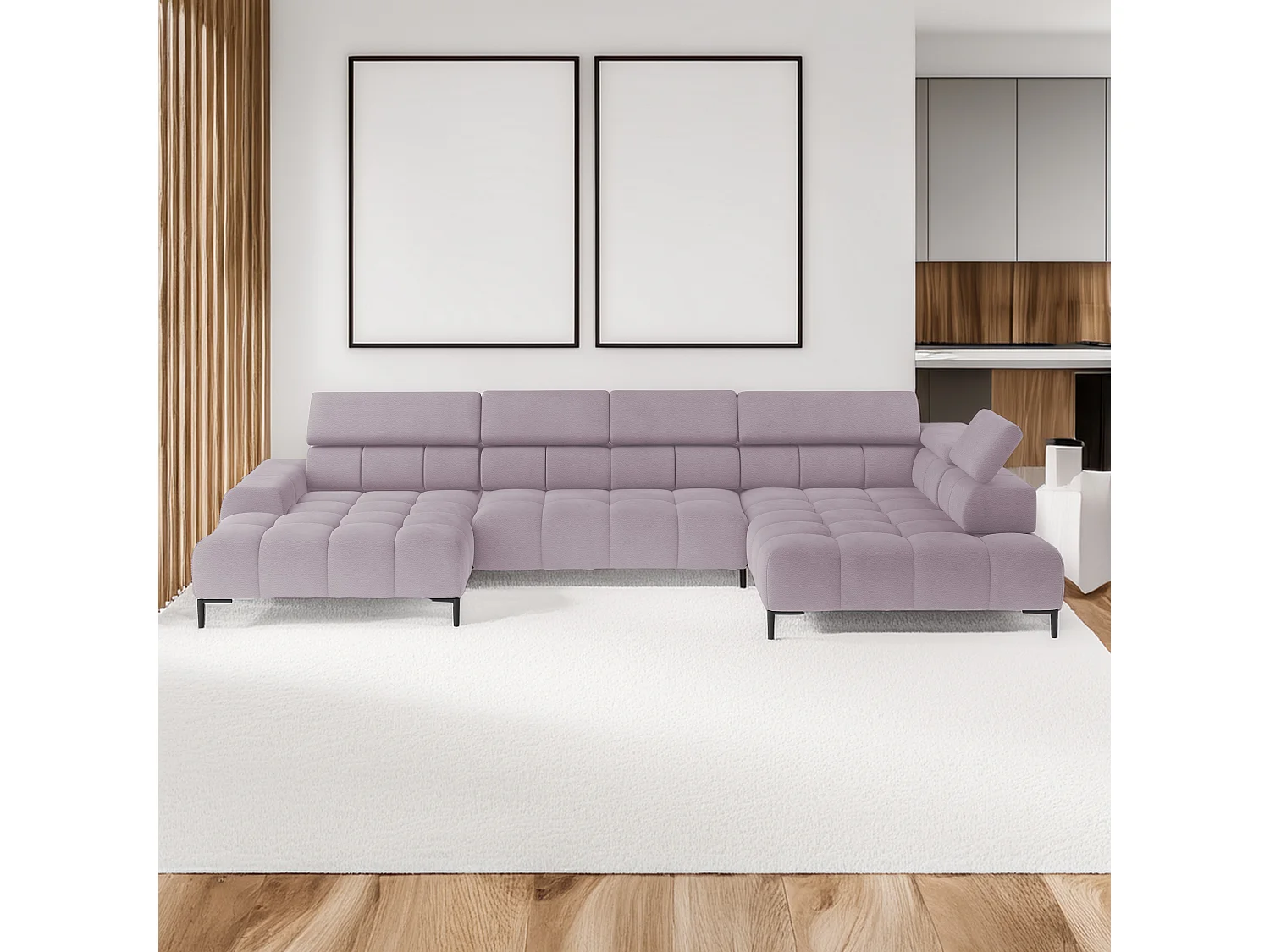 Ecksofa PLAZA-U Stof SOLAR Hoekbank Incl. Comfortabele Rugleuning Lang Rechts 216cm Kort Links 177cm U-Vorm 385x99x216cm ROZE