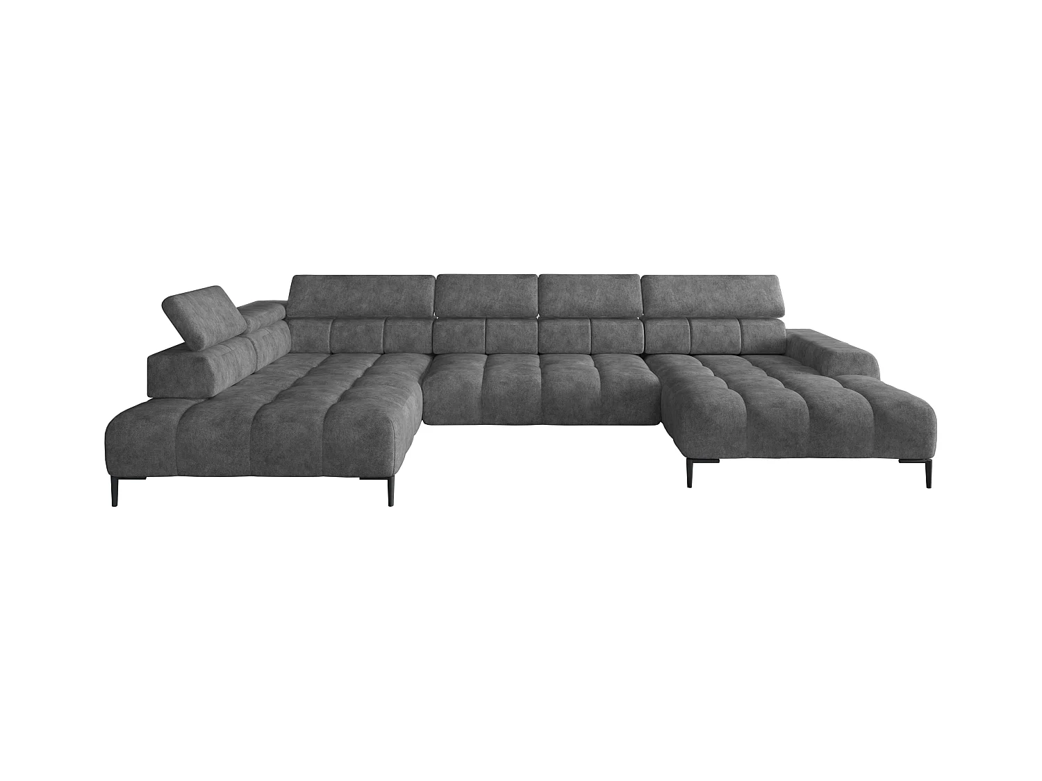 Canapé d'angle Plaza en forme de U - Côté gauche, Fonctionnel, Couchage confortable, Têtières réglables, Assise réglable 385x216 cm, Gris foncé