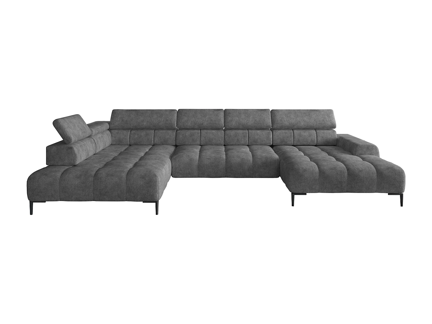 Canapé d'angle Plaza en forme de U - Côté gauche, Fonctionnel, Couchage confortable, Têtières réglables, Assise réglable 385x216 cm, Gris foncé