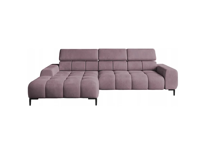 PlazaMINI Polsterecke L-Form Links, Ecksofa mit Schlaffunktion, 3-Sitzer, verstellbare Kopfstützen, MONOLITH, 177x270x99 cm, Puderrosa