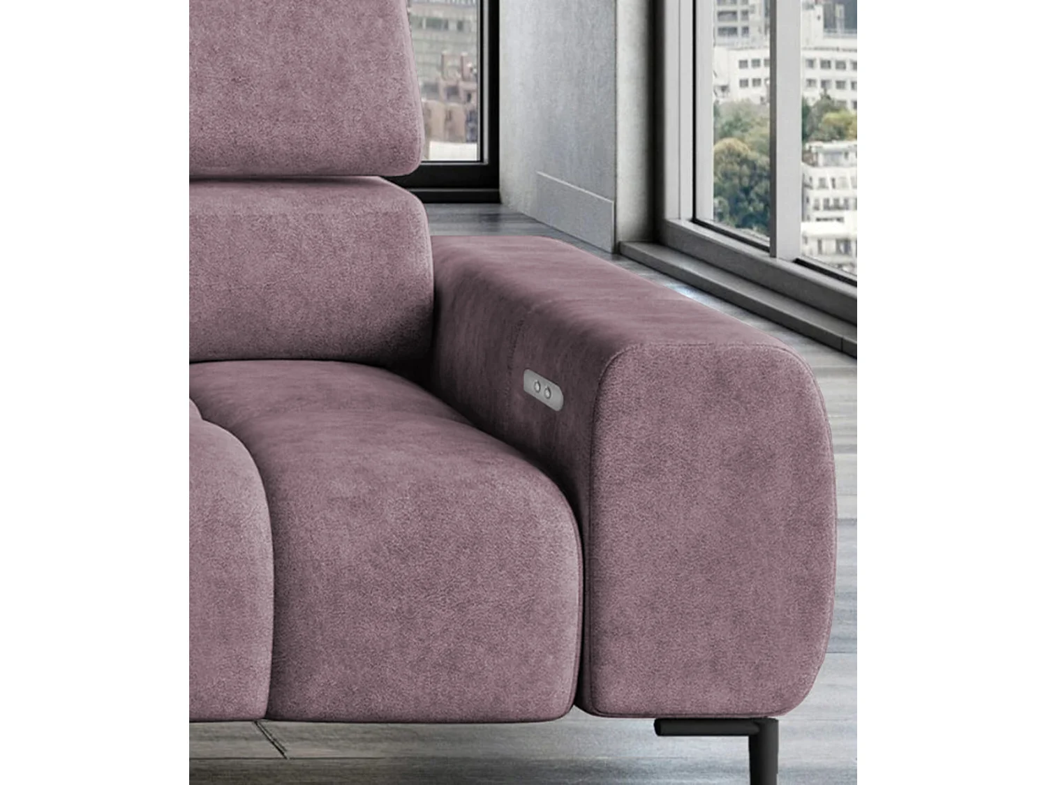 PlazaMINI Polsterecke L-Form Links, Ecksofa mit Schlaffunktion, 3-Sitzer, verstellbare Kopfstützen, MONOLITH, 177x270x99 cm, Puderrosa