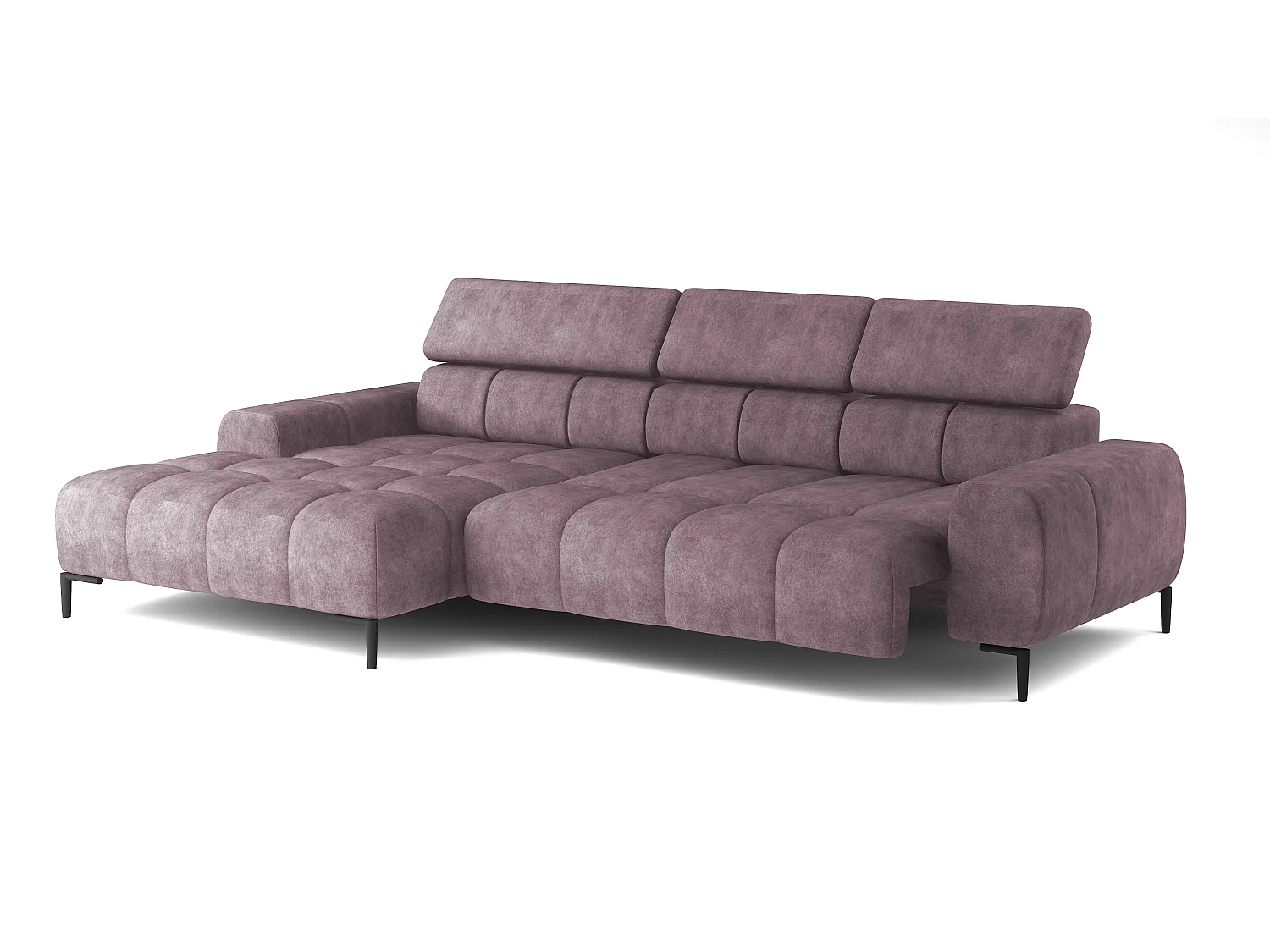 PlazaMINI Polsterecke L-Form Links, Ecksofa mit Schlaffunktion, 3-Sitzer, verstellbare Kopfstützen, MONOLITH, 177x270x99 cm, Puderrosa