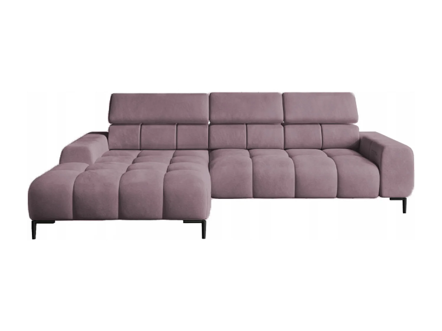 PlazaMINI PolstereckeL-Form Links, Hoekbank met Slaapfunctie, 3-zits, Verstelbare hoofdsteunen, MONOLITH, 177x270x99 cm, Poederroze