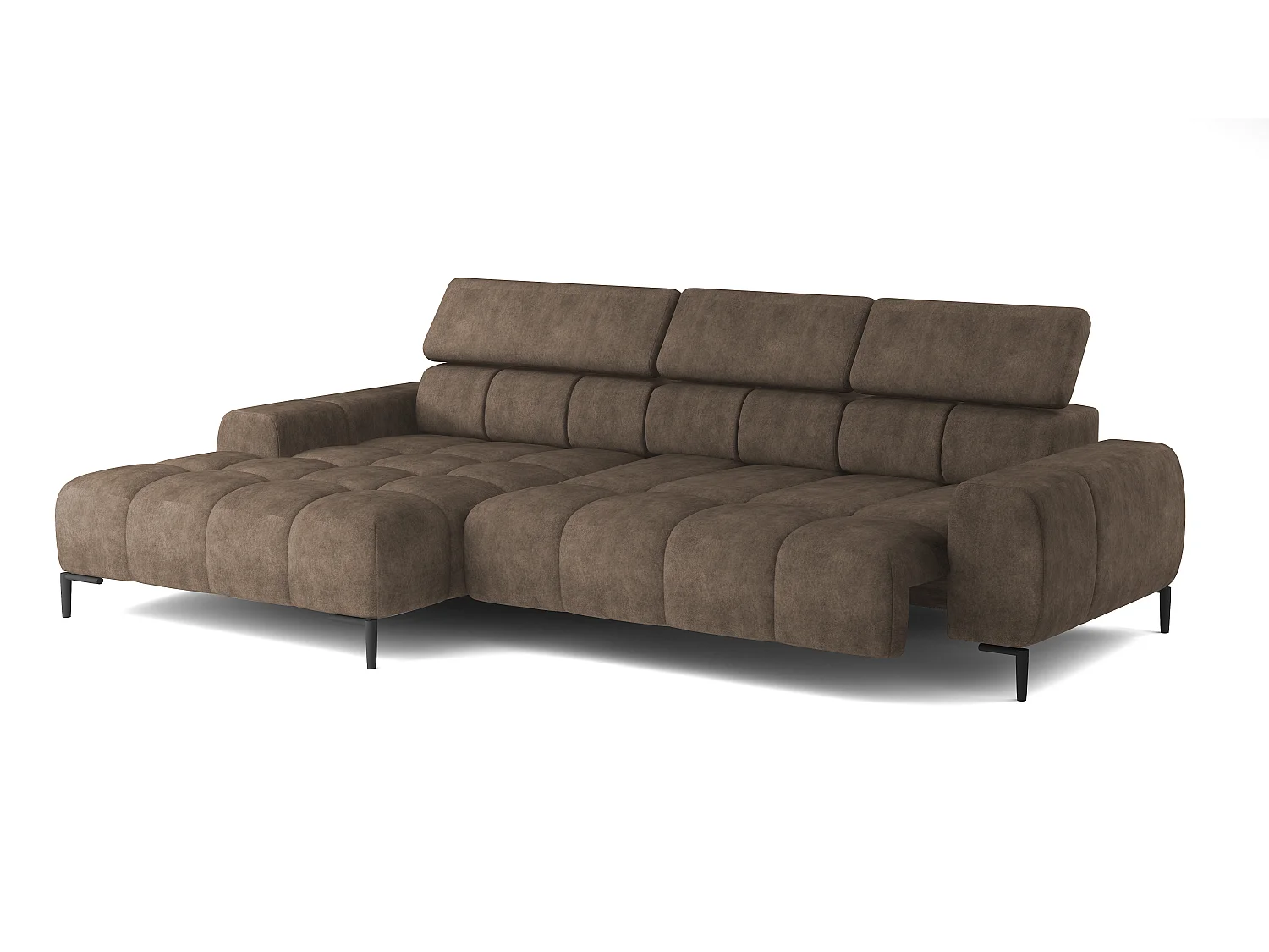 PlazaMINI PolstereckeL-Form Links, Hoekbank met Slaapfunctie, 3-zits, Verstelbare hoofdsteunen, MONOLITH, 177x270x99 cm, Bruin