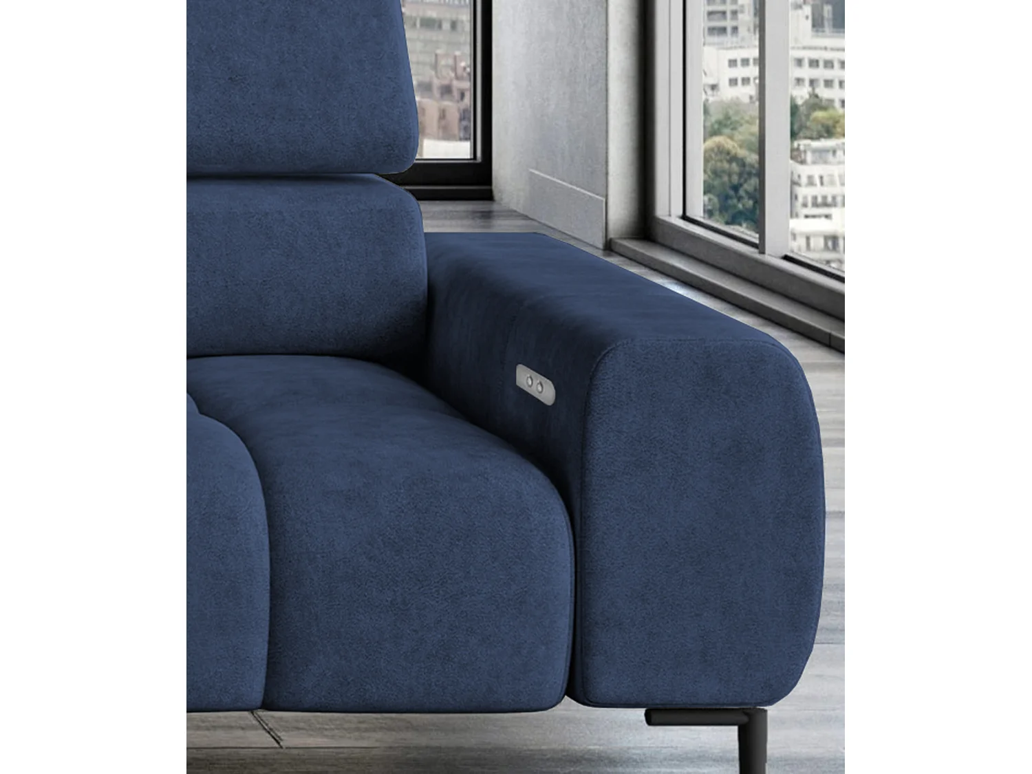 PlazaMINI Polsterecke L-Form Rechts, Ecksofa mit Schlaffunktion, 3-Sitzer, verstellbare Kopfstützen, MONOLITH, 177x270x99 cm, Blau