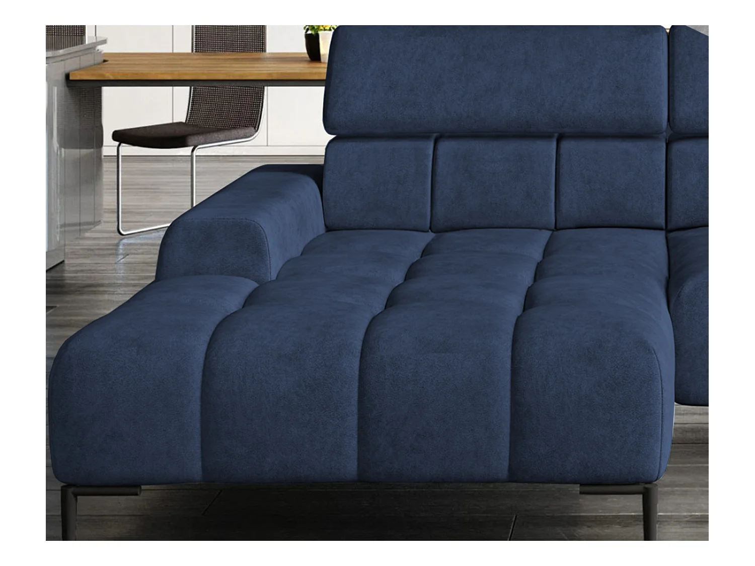 PlazaMINI Polsterecke L-Form Rechts, Ecksofa mit Schlaffunktion, 3-Sitzer, verstellbare Kopfstützen, MONOLITH, 177x270x99 cm, Blau
