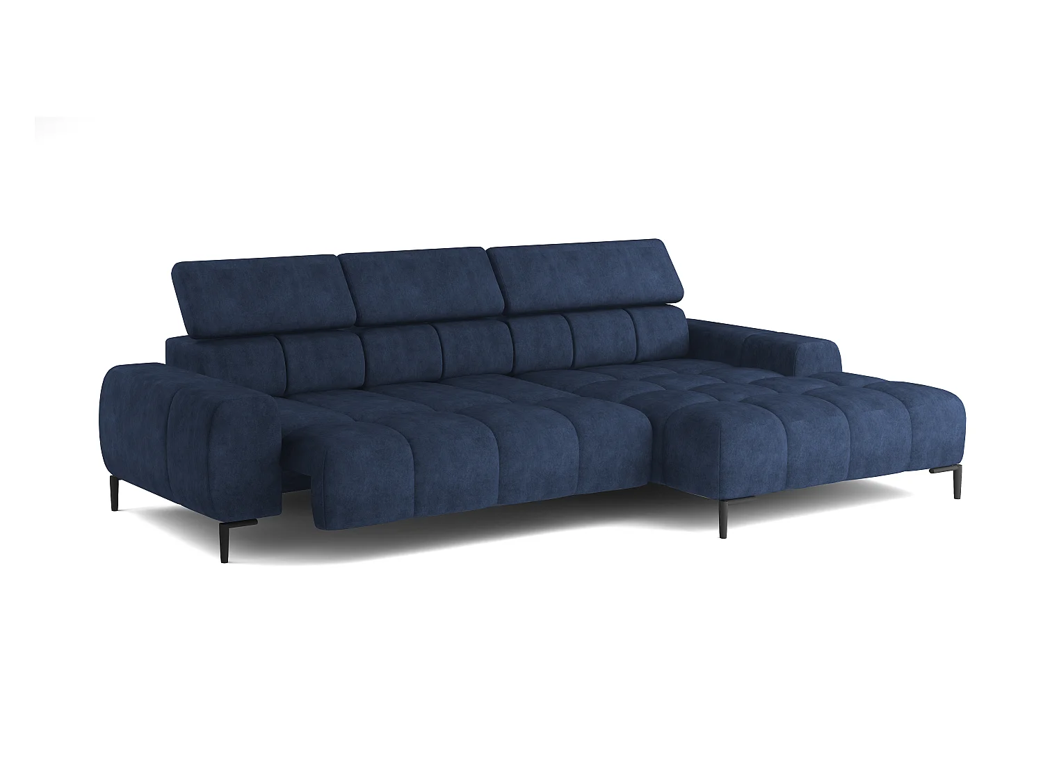 PlazaMINI Polsterecke L-Form Rechts, Ecksofa mit Schlaffunktion, 3-Sitzer, verstellbare Kopfstützen, MONOLITH, 177x270x99 cm, Blau