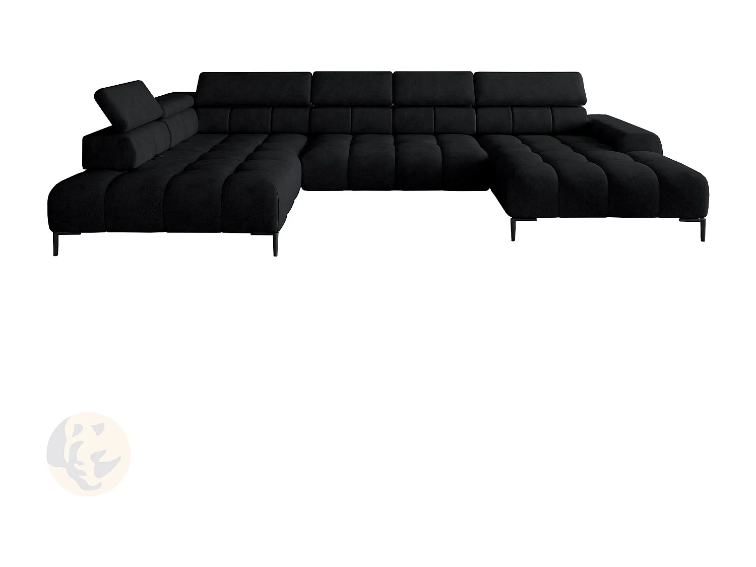 Ecksofa PLAZA-U Stoff SOLAR Eckcouch inkl. bequemer flauschiger Rückenlehne, lang links 216cm, kurz rechts 177cm Industrial Style U-Form Schwarz