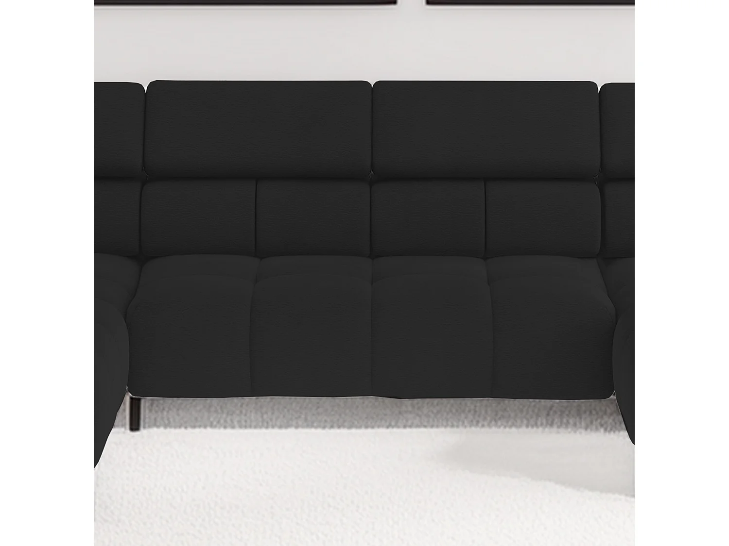 Ecksofa PLAZA-U Stoff SOLAR Eckcouch inkl. bequemer flauschiger Rückenlehne, lang links 216cm, kurz rechts 177cm Industrial Style U-Form Schwarz