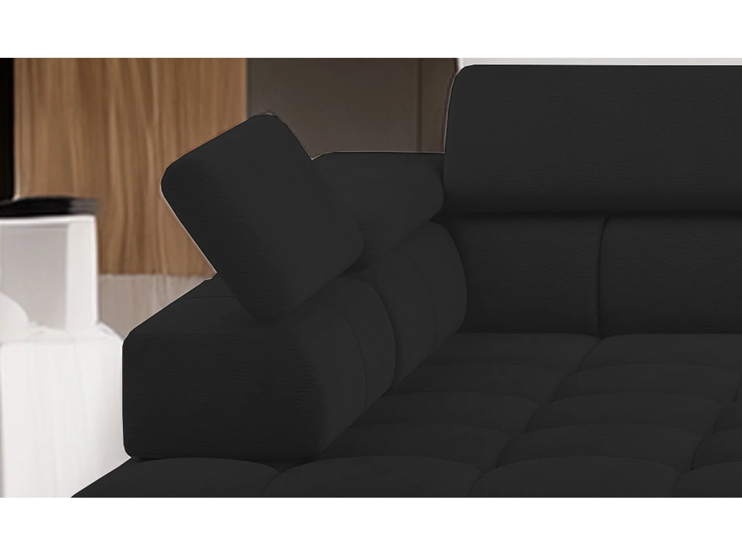 Ecksofa PLAZA-U Stoff SOLAR Eckcouch inkl. bequemer flauschiger Rückenlehne, lang links 216cm, kurz rechts 177cm Industrial Style U-Form Schwarz