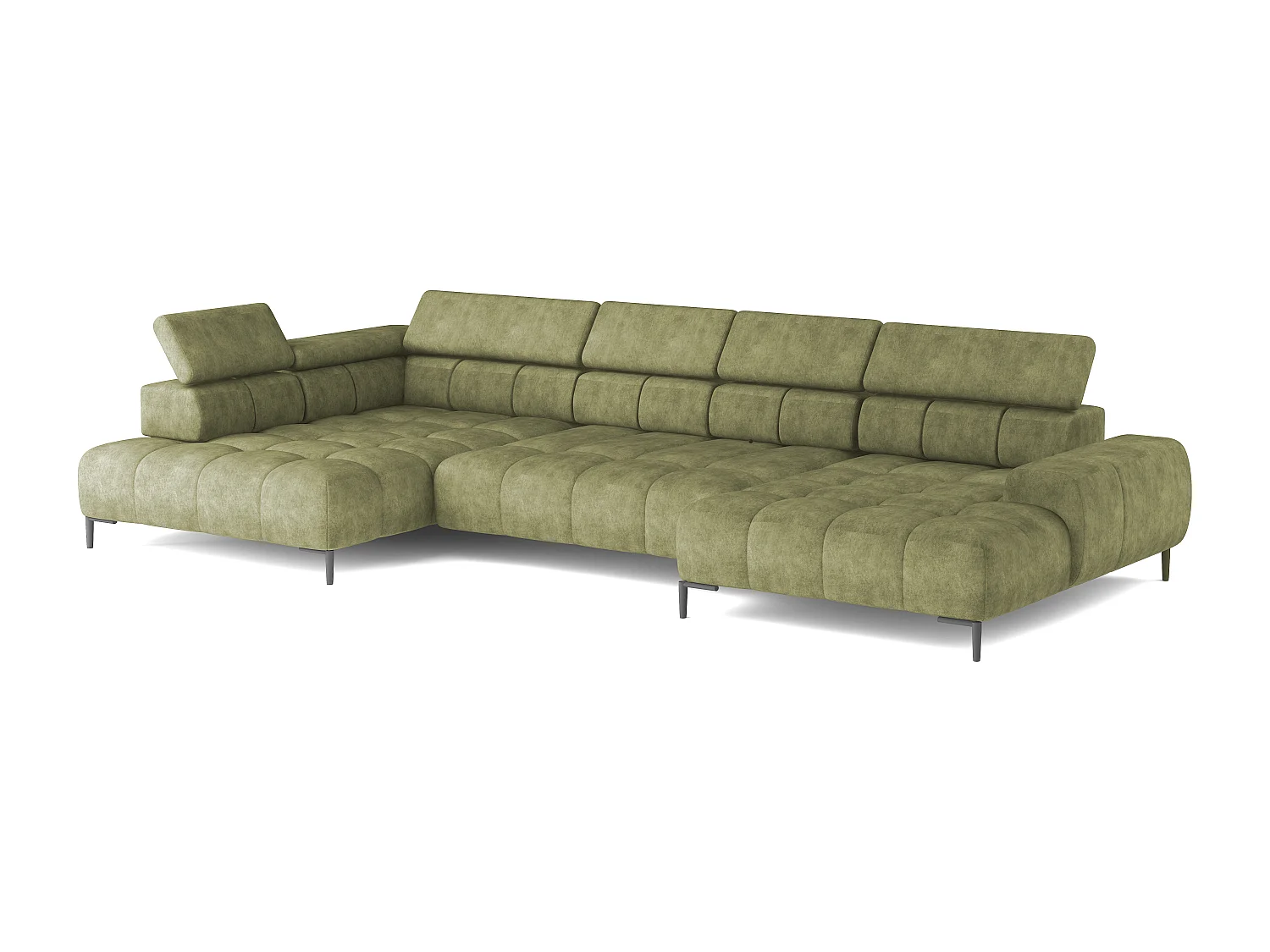 Plaza Ecksofa U-Form - Linke Seite, Schlaffunktion, Verstellbare Kopfstützen, Wellenfedersystem, Hochelastischer Schaum, 385x216 cm, Esche