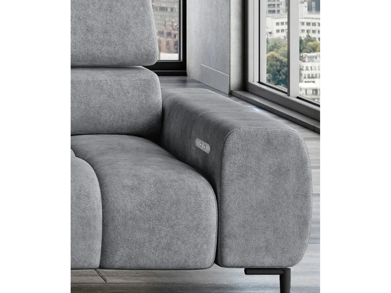 PlazaMINI Polsterecke L-Form Rechts, Ecksofa mit Schlaffunktion, 3-Sitzer, verstellbare Kopfstützen, MONOLITH, 177x270x99 cm, Grau