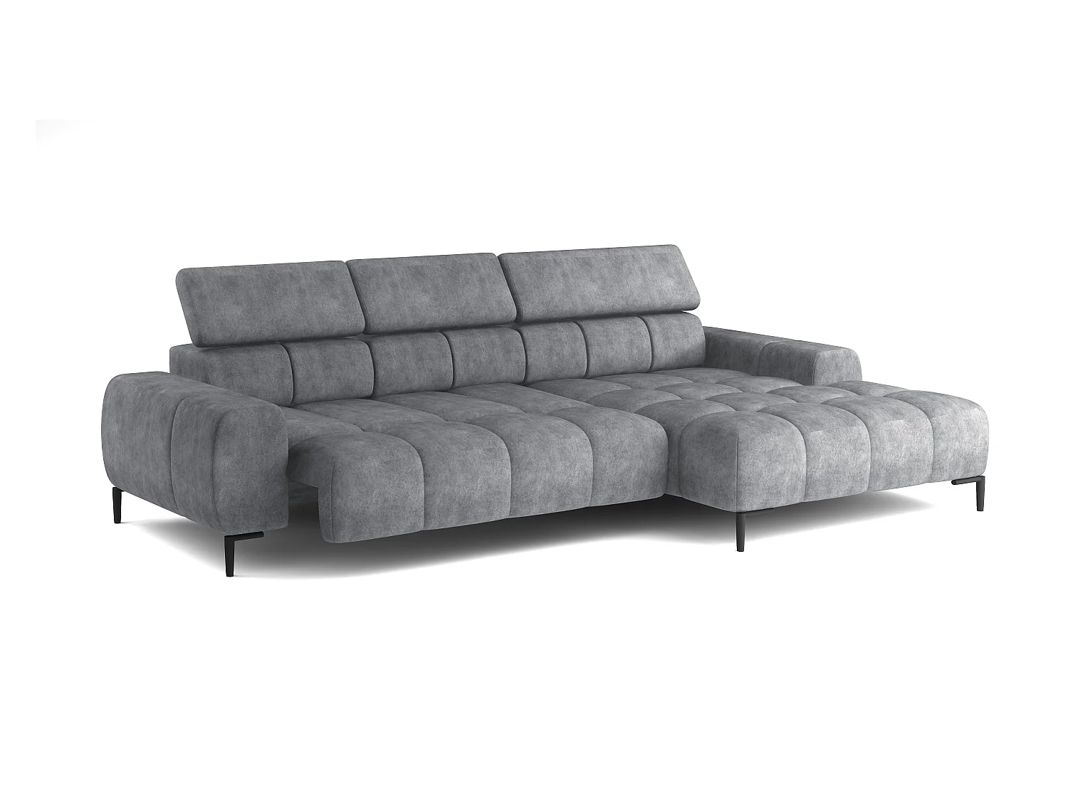 PlazaMINI Polsterecke L-Form Rechts, Ecksofa mit Schlaffunktion, 3-Sitzer, verstellbare Kopfstützen, MONOLITH, 177x270x99 cm, Grau