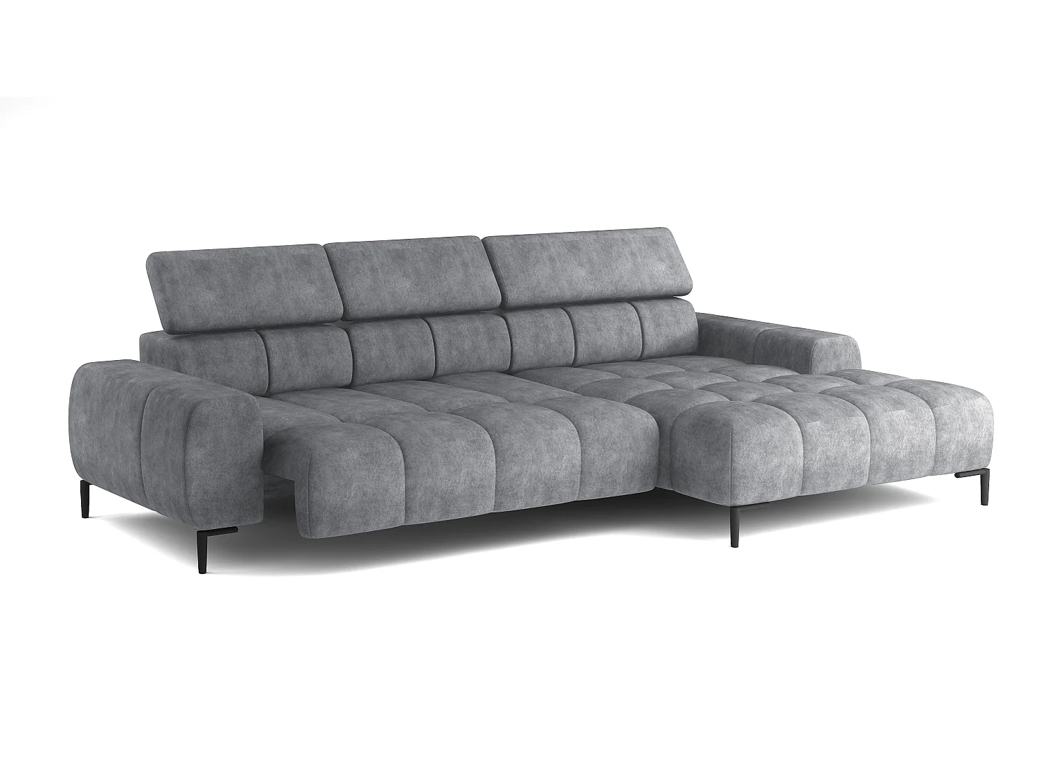 PlazaMINI Polsterecke L-Form Rechts, Ecksofa mit Schlaffunktion, 3-Sitzer, verstellbare Kopfstützen, MONOLITH, 177x270x99 cm, Grau
