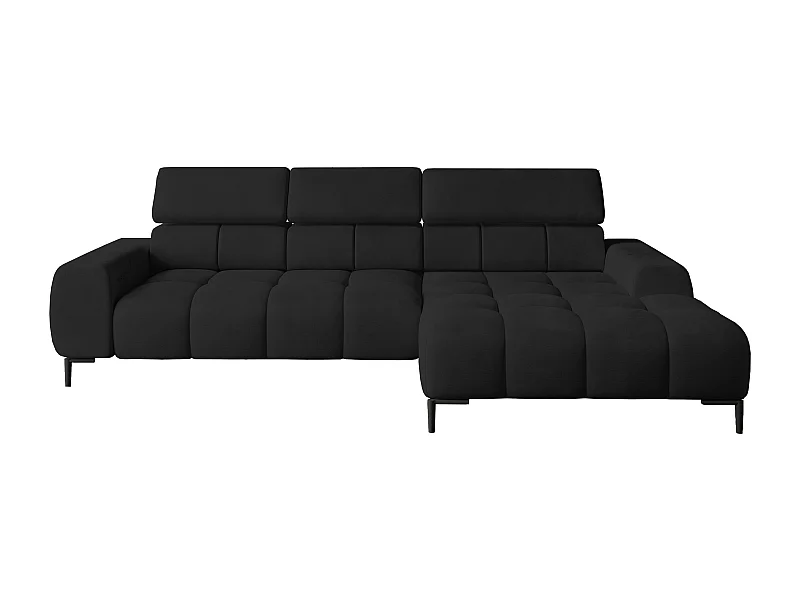 Ecksofa PLAZA-MINI Stoff SOLAR Longchair Rechts, Flauschige Rückenlehne, Industrial Style, L-Form, 270x99x177cm, R-SCHWARZ