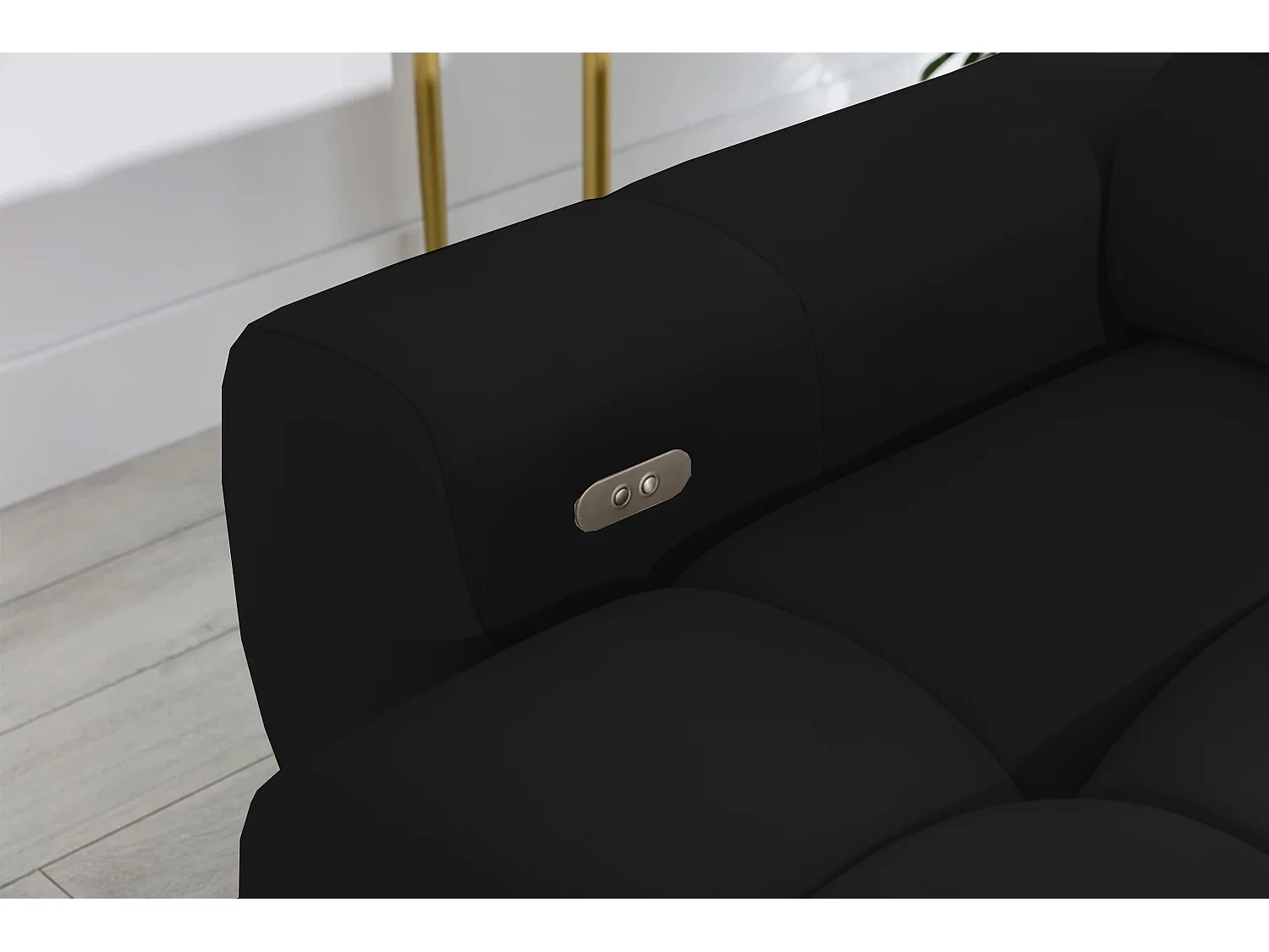 Hoeksalon PLAZA-MINI Stof SOLAR Longchair Rechts, Zachte Rugleuning, Industrieel Stijl, L-Vorm, 270x99x177cm, R-ZWART