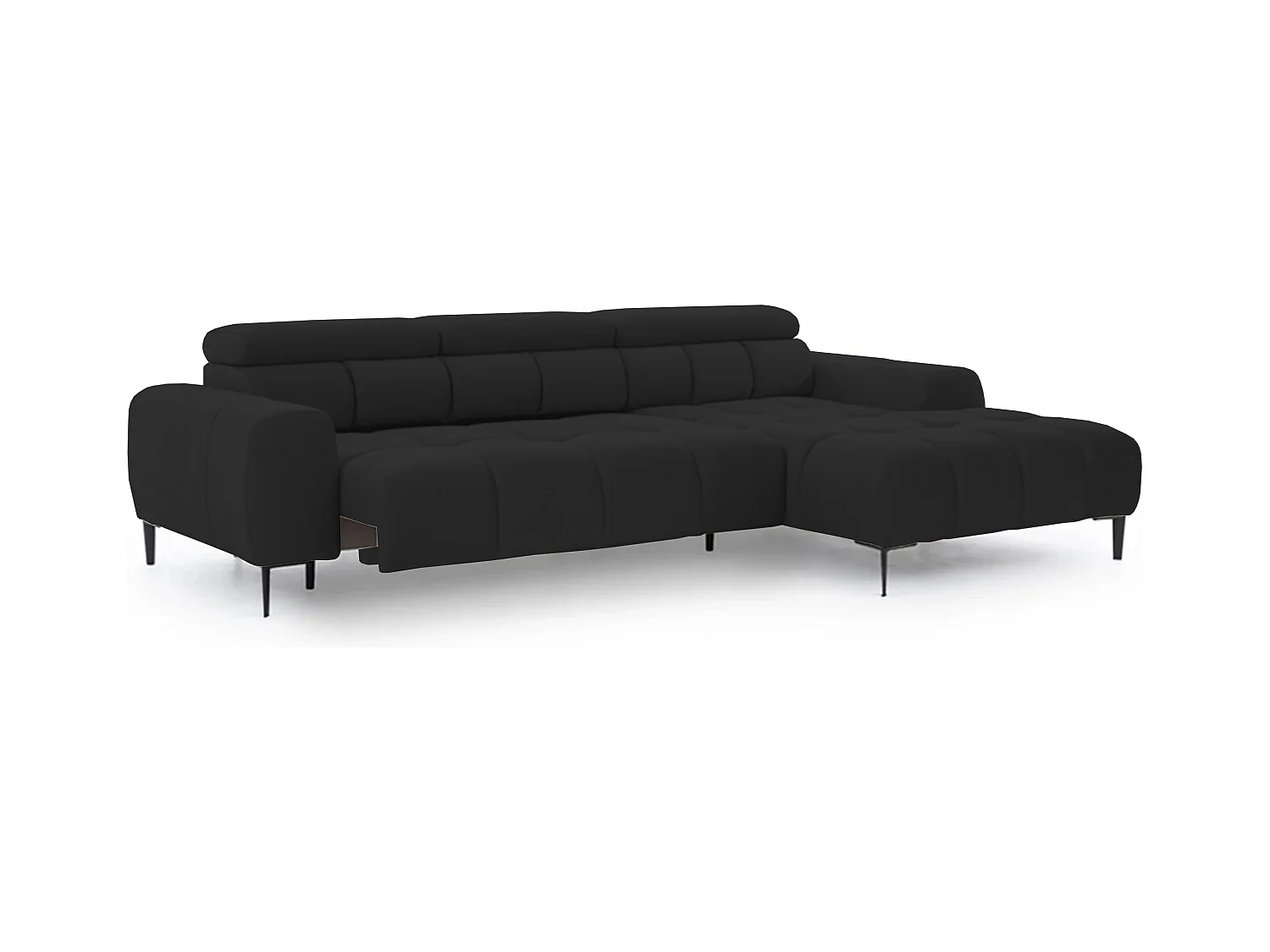 Canapé d'angle PLAZA-MINI tissu SOLAR méridienne droite, dossier moelleux, style industriel, L-forme, 270x99x177cm, R-NOIR