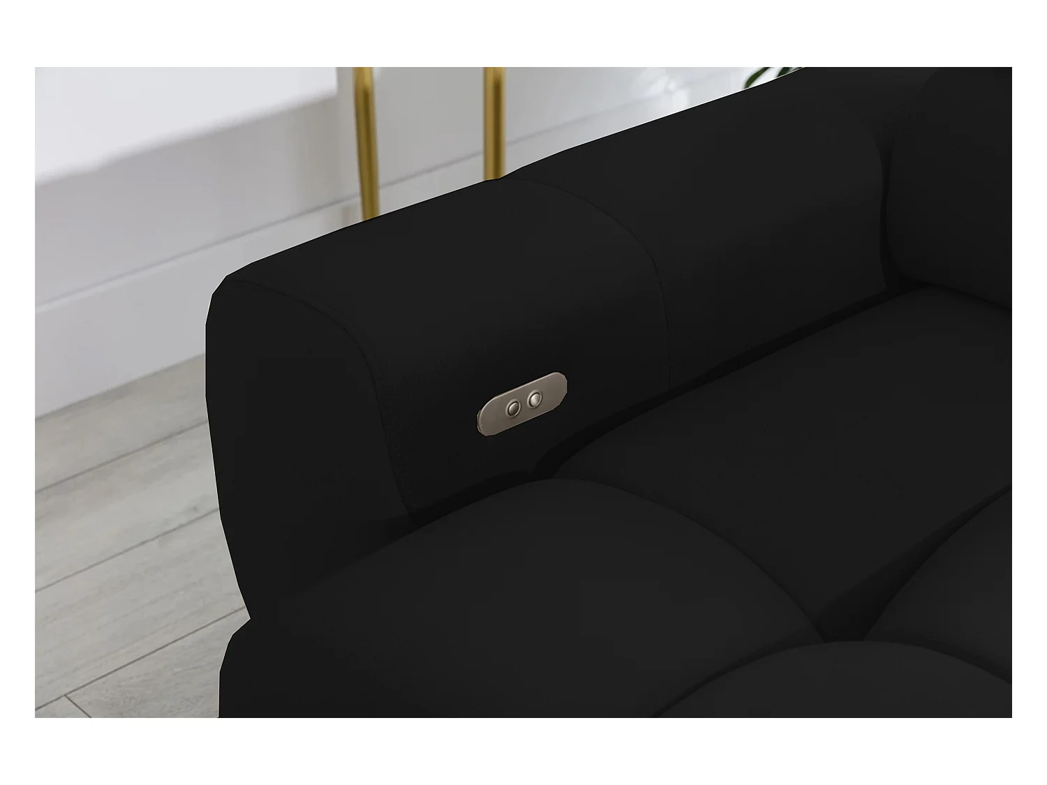 Canapé d'angle PLAZA-MINI tissu SOLAR méridienne droite, dossier moelleux, style industriel, L-forme, 270x99x177cm, R-NOIR