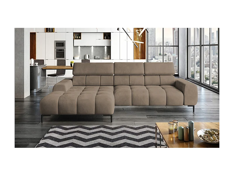 PlazaMINI Polsterecke L-Form Links, Ecksofa mit Schlaffunktion, 3-Sitzer, verstellbare Kopfstützen, Stoff: SALVADOR, 177x270x99 cm, Hellbraun