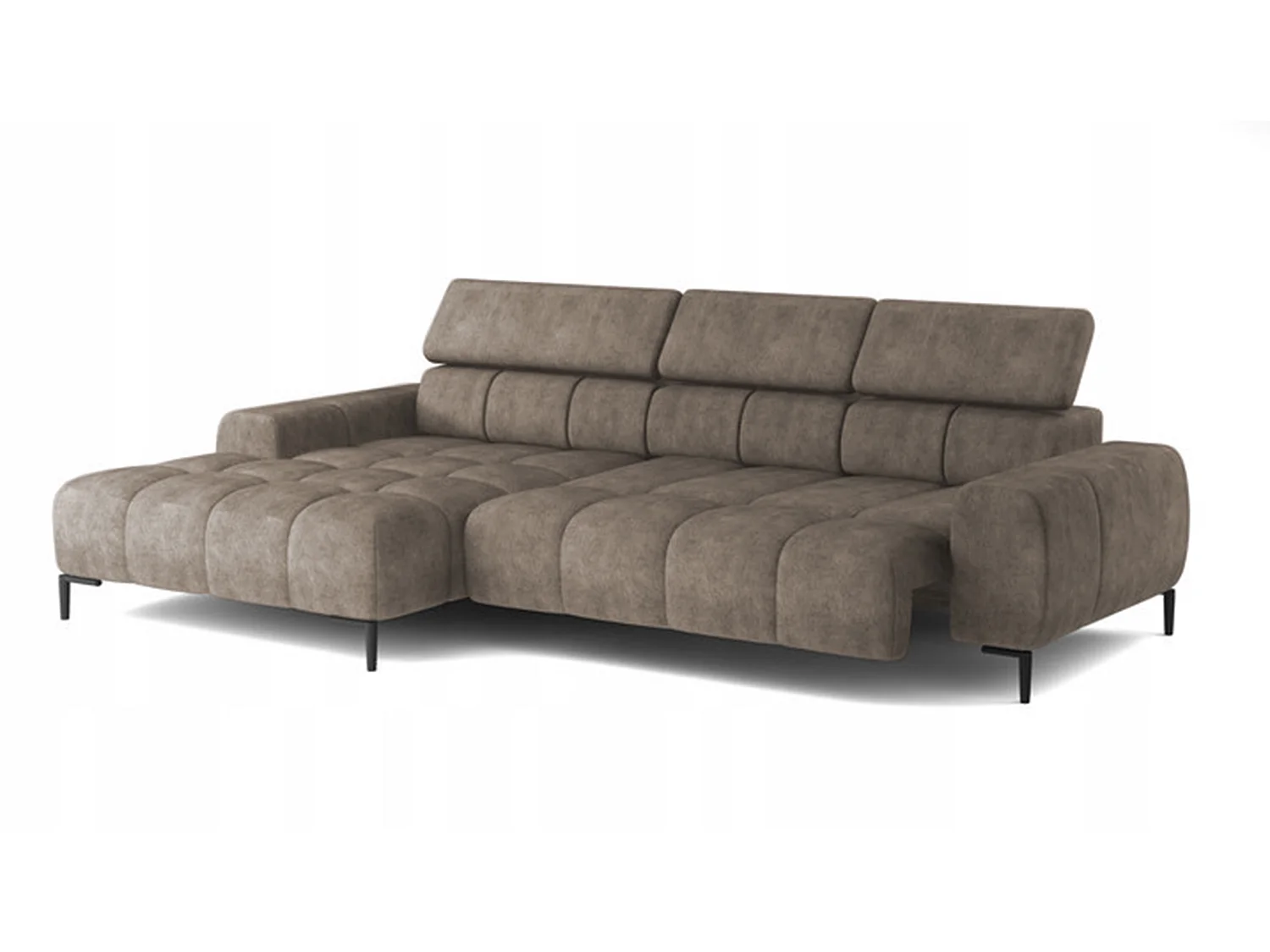 PlazaMINI Hoekbank L-Form Links, Bank met Slaapfunctie, 3-Zits, Verstelbare Hoofdkussens, Stof: SALVADOR, 177x270x99 cm, Lichtbruin