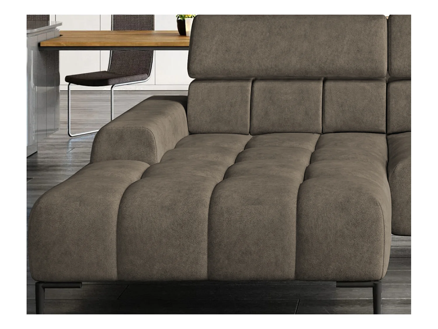 PlazaMINI Polsterecke L-Form Links, Ecksofa mit Schlaffunktion, 3-Sitzer, verstellbare Kopfstützen, Stoff: SALVADOR, 177x270x99 cm, Hellbraun