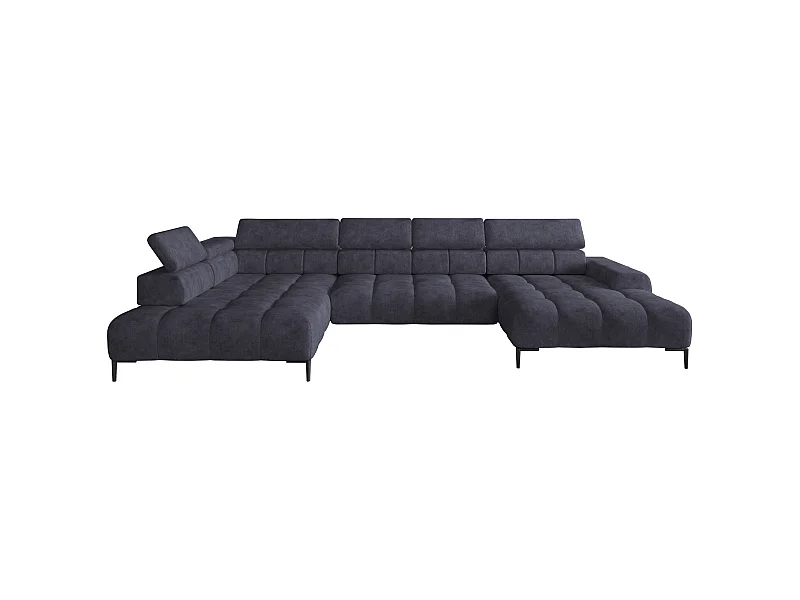 Plaza Ecksofa U-Form - Linke Seite, Schlaffunktion, Verstellbare Kopfstützen, Wellenfedersystem, Hochelastischer Schaum, 385x216 cm, Marineblau