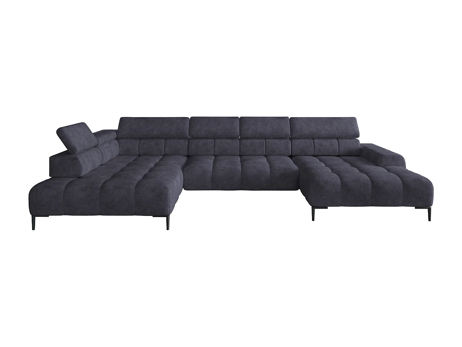 Plaza Ecksofa U-Form - Linke Seite, Schlaffunktion, Verstellbare Kopfstützen, Wellenfedersystem, Hochelastischer Schaum, 385x216 cm, Marineblau